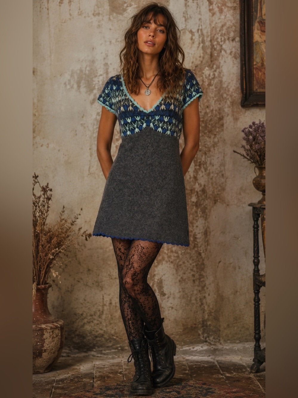 Free People Nordic Sweater Knit Wool Blend Mini Dress Size Large